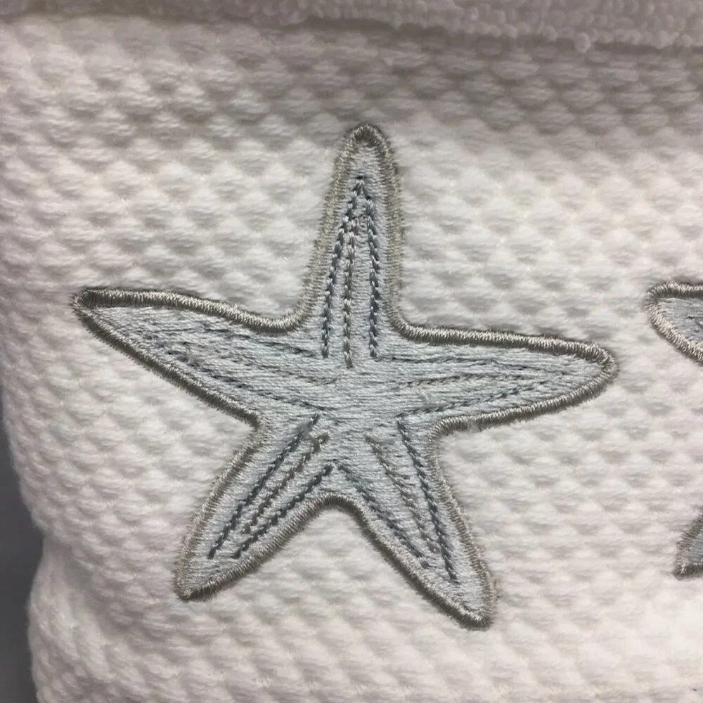 Deborah Connolly Silver Starfish Hand Towel Set of 2 Embroidered Ocean Bathroom